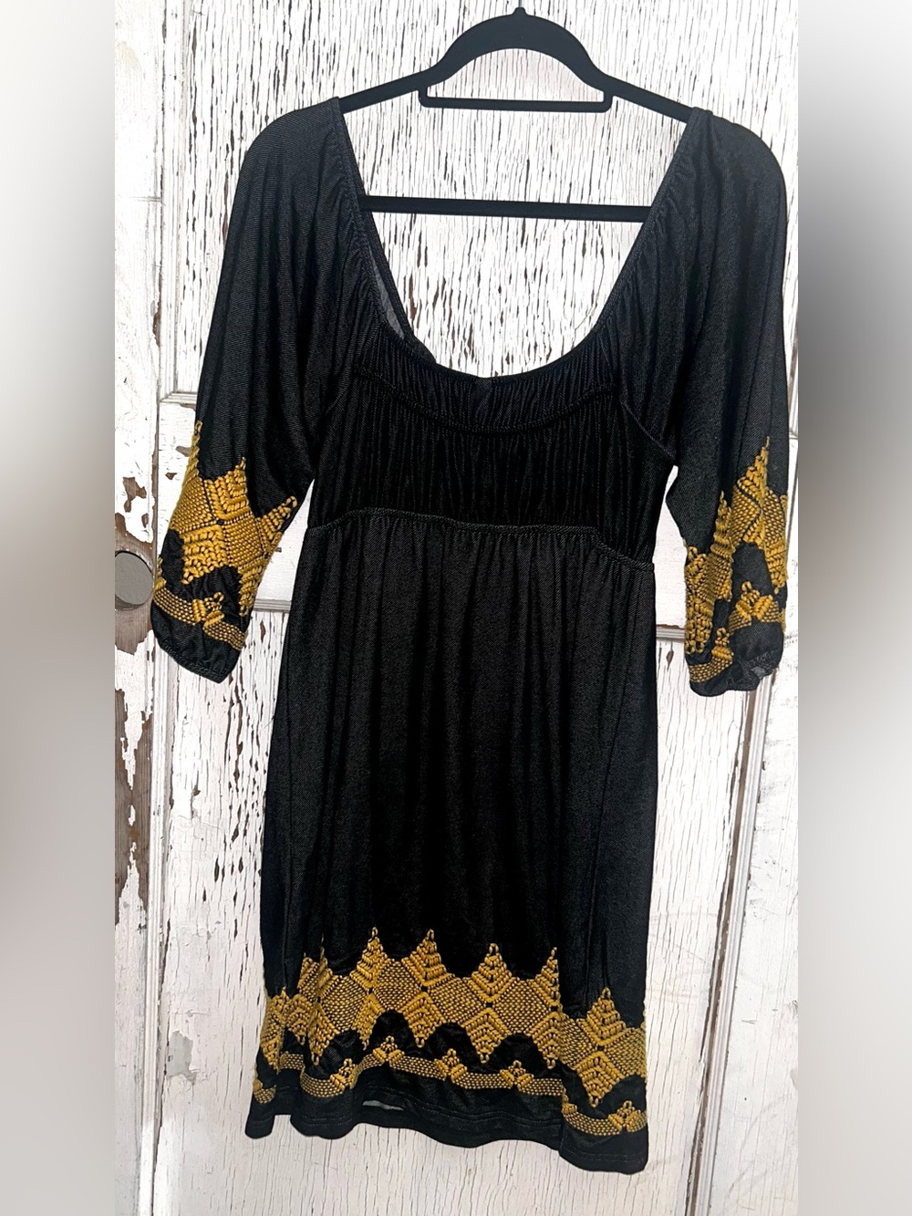 Boho Black Uncle Frank Peasant-Style Mini with Gold Embroidered - Picture 6 of 10